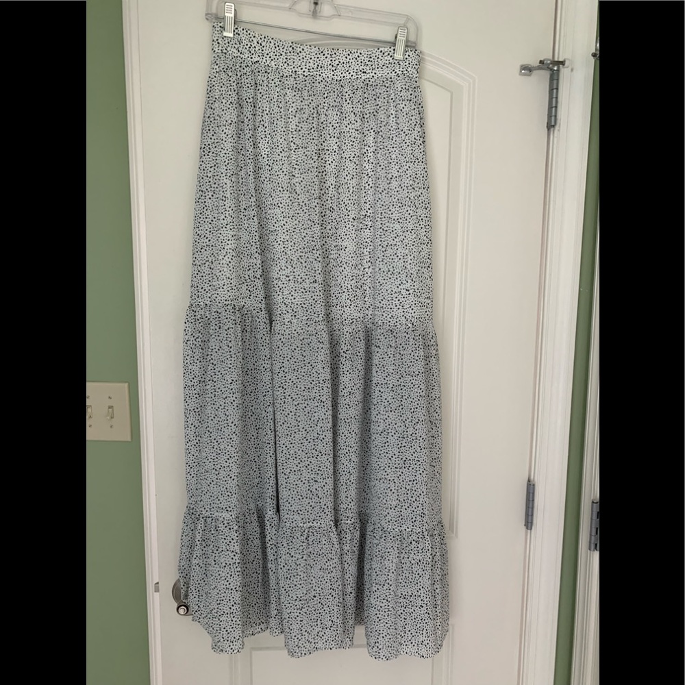 High waisted black and white polka dot maxi skirt